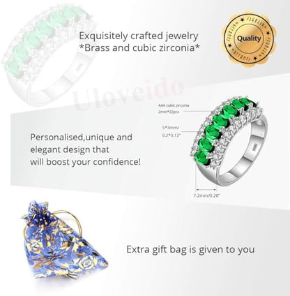 Uloveido Beautiful Women's 7 Stones Wedding Band Oval Cubic Zirconia Engagement Anniversary Rings J501 - color: Platinum-Green