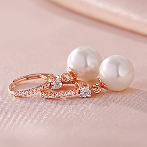 Jiamiaoi Pearl Dangle Earrings 925 Sterling Silver Pearl Earrings for Women 10mm White/Black Pearls - color: A4-Rose-10mm Pearl