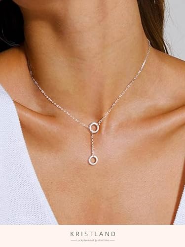 S925 Silver Women's Bar Necklace/Double Circle Layered Y Necklace Chain Adjustable Long/Tiny Pendant Chain Choker for Lady Gift - style: Y Circle