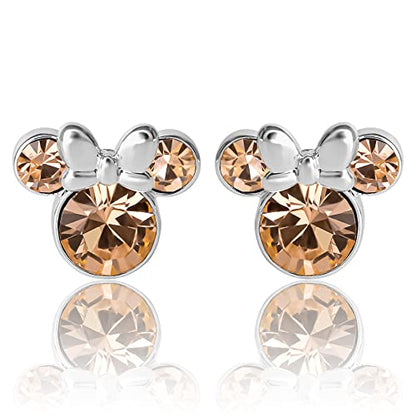 Minnie Mouse Birthstone Stud Earrings Women | Birthstone Earrings for Women - color: June-Light Peach Crystal