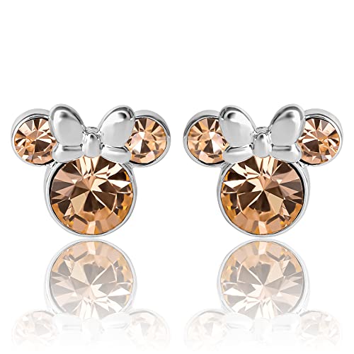 Minnie Mouse Birthstone Stud Earrings Women | Birthstone Earrings for Women - color: June-Light Peach Crystal