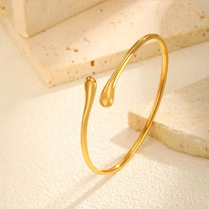 18K Gold Plated Bangle Bracelet Set for women,Cubic Zirconia Classic Stainless Steel Adjustable Gold Tennis Love Bracelets Stack for women and men - color: Water drop bracelet set