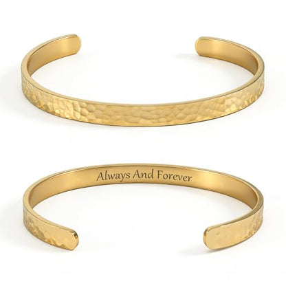 Inspirational Bible Verse Cuff Bracelet for Women, 18K Gold Plated Hammered Bangle, Christian Faith Jewelry Gift, Adjustable Non Tarnish - color: ALWAYS AND FOREVER-Hammered Gold