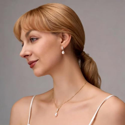 Wedding Jewelry Sets for Brides Bridesmaid Pearl Jewelry Set Fancy Gold Flower Necklace and Earrings Simple Pearl Necklace for Women Bridal Earrings Wedding Accessories Essentials Gifts - color: A4:2pcs-pearl jewelry set