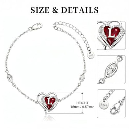 Initial Bracelet for Women 925 Sterling Silver Heart Angel Wings Initial Bracelet Anniversary Birthday Mothers Day Jewelry for Mom Her Wife - color: L