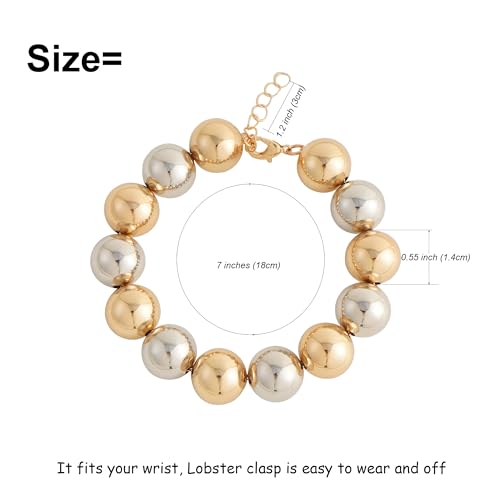 LALAPPLE Gold Plated Beaded Acrylic Bamboo Tube Bangle Bracelets for Women, Colorful Chunky Curved Tube With Gold Plated Pieces Beads Stretch Bracelet Friendship Summer Beach Jewelry - color: B-silver gold beaded (14mm)
