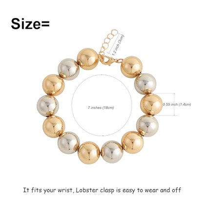 LALAPPLE Gold Plated Beaded Acrylic Bamboo Tube Bangle Bracelets for Women, Colorful Chunky Curved Tube With Gold Plated Pieces Beads Stretch Bracelet Friendship Summer Beach Jewelry - color: B-silver gold beaded (14mm)