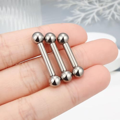 Ruifan Grade 23 Titanium Internally Threaded Nipple Piercing Jewelry Barbell Ring PA Tongue Rings Nipple Straight Body Piercing Jewelry for Women Men 16G 14G 12G 8G 6G 4G 2G - size: 8GA - 1/2" (12mm)