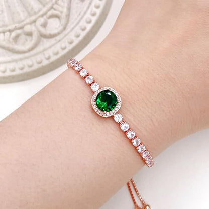 Sparkling CZ Tennis Bracelets for Women, Birthstone Slider Bolo Bracelets Trendy Birthday Valentine's Day Jewelry for Women Lady - color: Green
