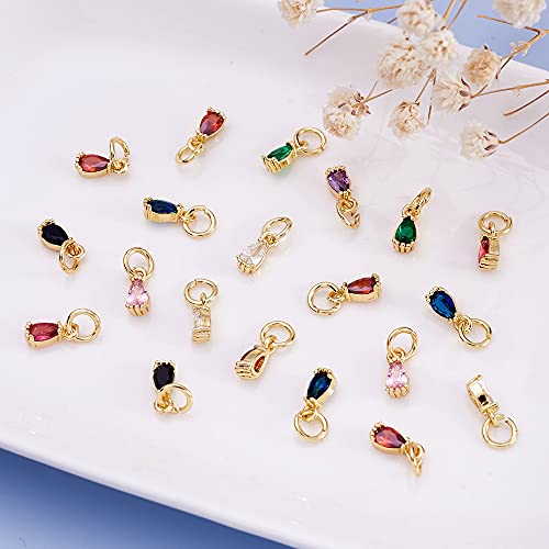 Beadthoven 20pcs Real 18K Gold Plated Teardrop Charm Pendants Cubic Zirconia Crystal Drop Charm Beads with Jump Ring for DIY Jewelry Making Necklace Choker Earrings Tiny Dangle Accessories - color: 0Teardrop-Mixed