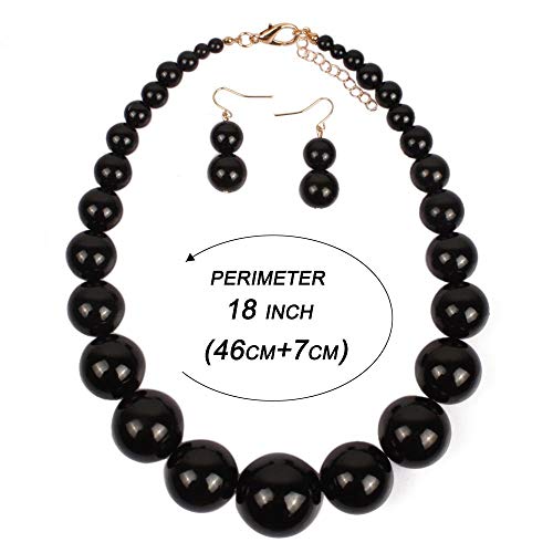 Large Style Big Imitate Pearl Strand Choker Necklace With Earrings Set - color: Black