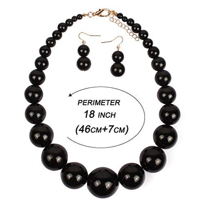 Large Style Big Imitate Pearl Strand Choker Necklace With Earrings Set - color: Black