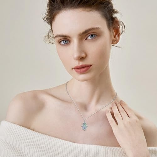Hamsa Necklace 925 Sterling Silver Evil Eye/Lotus Flower/Star of David/Chai/Yin Yang Hamsa Hand Pendant Jewelry Hand of Fatima Gifts for Women - style: Lotus Hamsa