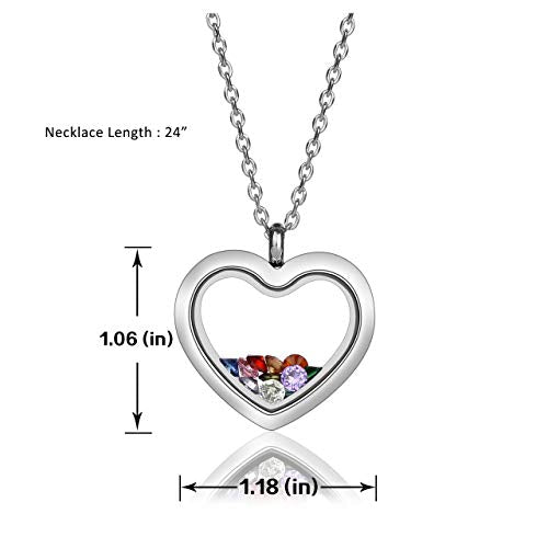 Jovivi Teardrop/Heart Floating Charm Memory Locket Necklace - 316 Surgical Stainless Steel Buckle Closure - color: Heart-shape