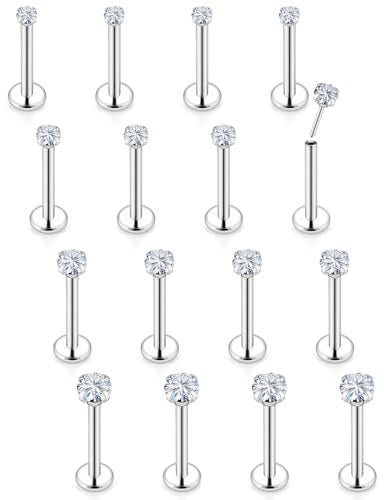 20G 18G 16G Threadless Flat Back Earrings Nose Stud 316L Surgical Steel Medusa Labret Monroe Lip Ring Tragus Forward Helix Conch Cartilage Lobe Earrings Stud Piercing Jewelry For Women Men - size: 20G-8MM Length