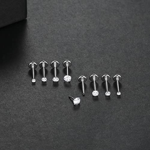 Oveta Threadless Push in Lip Rings 16G/18G/20G Labret Jewelry CZ Lip Studs Stainless Steel Cartilage Earrings for Women Monroe Medusa Piercing Jewelry 6/7/8/10/12mm Bar Length - color: Silver, size: 18G*8mm bar*1.5/2/2.5/3mm cz