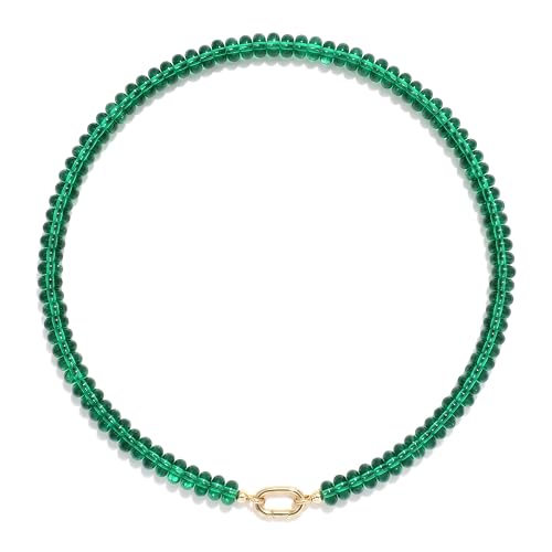 Joya Love Colorful Gemstone Beaded Necklaces For Women Trendy Rainbow Natural Stone Boho Handmade Stainless Steel Waterproof Strand Necklaces Jewelry For Women Gift - color: Emerald