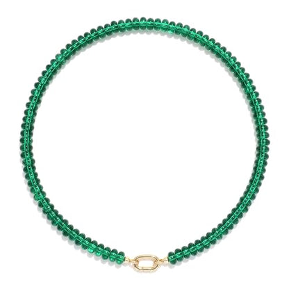 Joya Love Colorful Gemstone Beaded Necklaces For Women Trendy Rainbow Natural Stone Boho Handmade Stainless Steel Waterproof Strand Necklaces Jewelry For Women Gift - color: Emerald