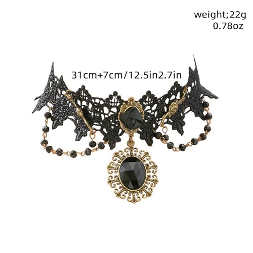Olbye Black Choker Necklace for Women Gothic Lace Chokers Collar Statement Rhinestone Goth Costume Accessories Halloween Necklace Jewelry - color: Black C