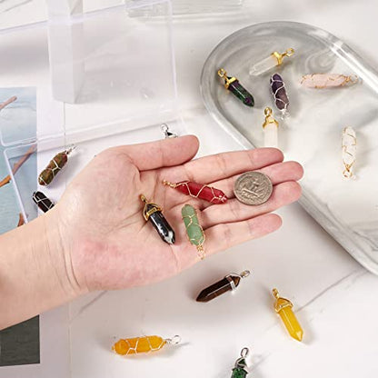 20pcs Mixed Gemstone Bullet & Hexagonal Chakra Crystal Pendants for Jewelry Making - color: 3-Mixed Color-Bullet with Wire Wrapped