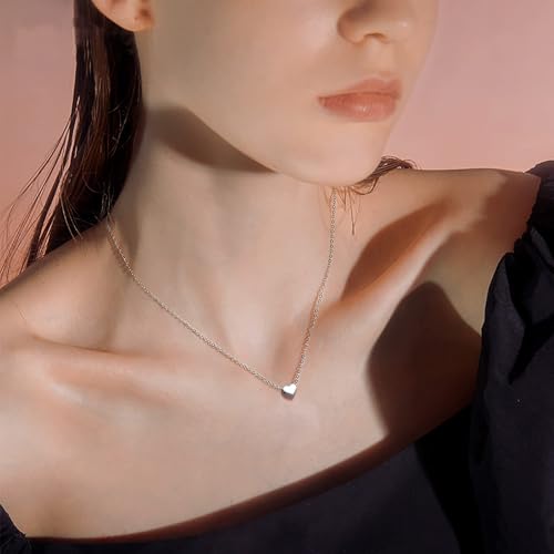 PROSILVER 925 Sterling Silver Necklace for Women Dainty Pendant Necklace | Hypoallergenic 925 Sterling Silver, Cute Small Pendant, Star/Heart/Moon/Triangle/Bar/Round Necklace Silver with Gift Box - color: 01 Sliver, style: 02 Heart