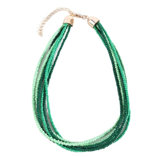 Handmade Colorful Multi-layered Multi Strand Seed Beaded Stackable Bohemian Braided Choker Necklaces for Women Summer Hawaiian Beach Holiday Boho Statement Jewelry - color: green