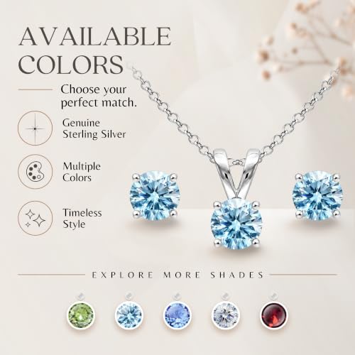 B. BRILLIANT Sterling Silver Small Dainty Crystal Solitaire Necklace & Stud Earrings Birthstone Jewelry Set for Women Bridesmaids - color: March - Light Blue