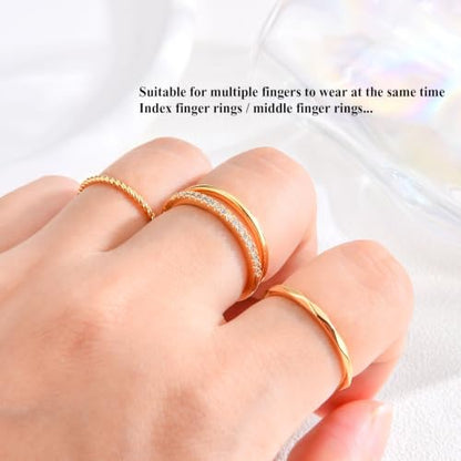 Stackable Rings for Women Dainty 14K Gold Plated Non Tarnish Stacking Rings