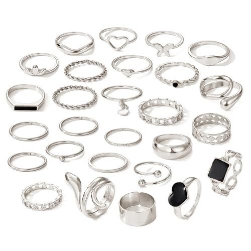 27 Pcs Gold Knuckle Rings Set for Women Girls，Stackable Joint Finger Statement Rings Bohemian Retro Hollow Carved Midi Rings， Gothic Rings Set for Women