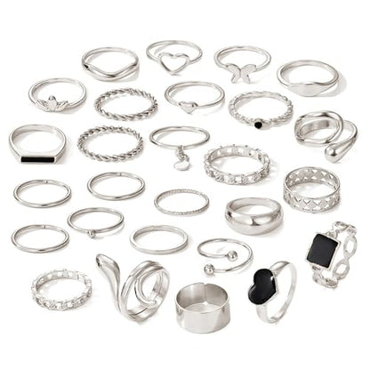 27 Pcs Gold Knuckle Rings Set for Women Girls，Stackable Joint Finger Statement Rings Bohemian Retro Hollow Carved Midi Rings， Gothic Rings Set for Women