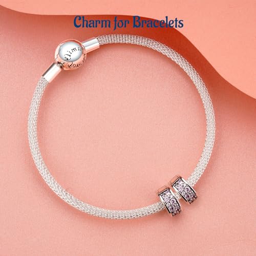 Clip Stopper Spacer Charms for Bracelets Necklaces, Compatible with Pandora,Jewery Making DIY - style: Pink Pavé Clip