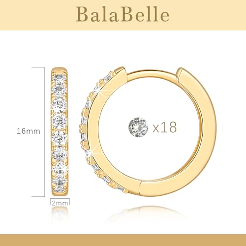 14K Gold Hoop Earrings Small Gold Huggie Hoop Earrings for Women | 14K Gold Earrings for Women CZ Gold Hoop Earrings Lightweight Hypoallergenic Gold Hoop Earrings for Women 12/14/16/20/25/30mm - size: 16mm