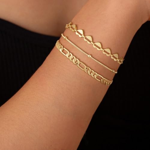 Gold Bracelets for Women Dainty 14K Gold Plated Stack Set Trendy Stackable Bracelets for Women Waterproof Adjustable Bracelet Stack Jewelry Birthday Gift