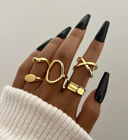 iF YOU 25 Pcs Gold Stackable Ring Set for Women, Chunky Knuckle Finger Midi Rings, Silver Simple Stacking Cute Rings Pack Trendy Stuff Jewelry Gift - style: 12 Gold big chunky