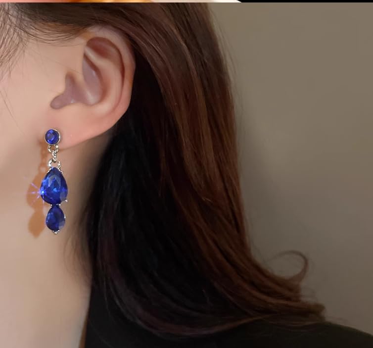 Rhinestone Crystal Bridal Necklace Floarl Art Deco Teardrop Collar Necklace Dangle Earrings Jewelry Set for Women - color: Royal Blue
