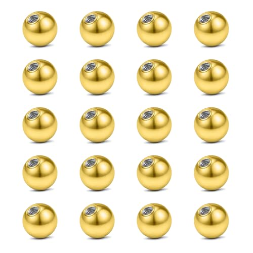 vcmart 16G 3mm Replacement Balls & 14G 5mm Piercing Balls Externally Threaded Nipple Industrial Tongue Belly Nose Lip Ear Piercing Barbell Parts - color: 2 -16G, 3mm balls, gold 20pcs