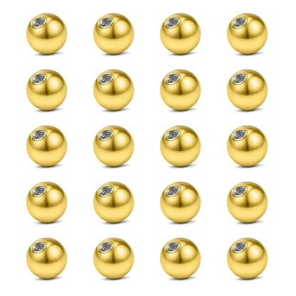 vcmart 16G 3mm Replacement Balls & 14G 5mm Piercing Balls Externally Threaded Nipple Industrial Tongue Belly Nose Lip Ear Piercing Barbell Parts - color: 2 -16G, 3mm balls, gold 20pcs