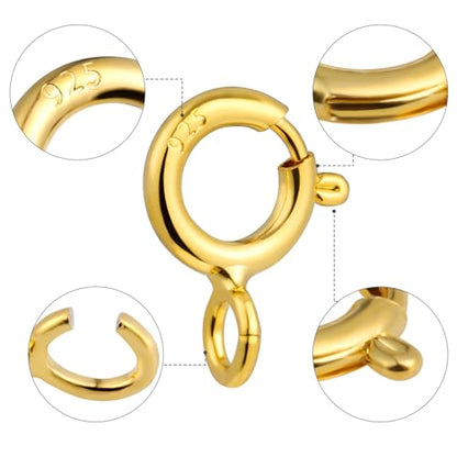 18K Gold Necklace Clasps for Jewelry Making - 5mm Spring Ring Clasps | Jewelry Clasps and Closures, 4mm Sterling Silver Jump Rings, Bracelet for DIY Jewelry Making Supplies - color: Gold