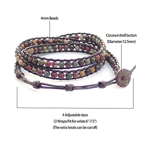 Genuine Stone Wrap Bracelets for Women Natural Crystal Beaded Wrap Bracelet 2/3/5 Adjustable Bohemian Bracelets Jewelry Gifts for Women Mom - color: picasso(3 wraps)
