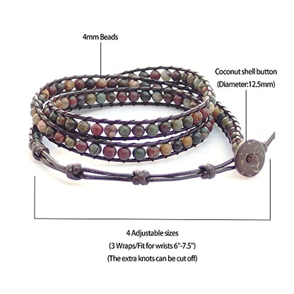 Genuine Stone Wrap Bracelets for Women Natural Crystal Beaded Wrap Bracelet 2/3/5 Adjustable Bohemian Bracelets Jewelry Gifts for Women Mom - color: picasso(3 wraps)
