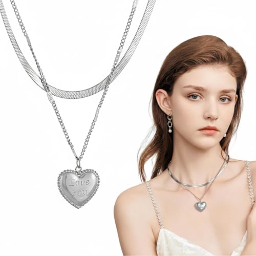 Double Layer Necklace for Women Trendy Layered Jewelry Adjustable Chain Necklace for Daily Wear and Special Occasions - color: Silvery