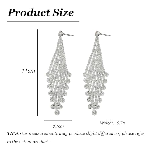 Rhinestone Earrings Prom Earrings for Women Sparkly Long Tassel Chandelier Drop Statement Earring Jewerly Gifts Wedding Party Prom Dresses Accessories - color: A6:silver dangle earrings
