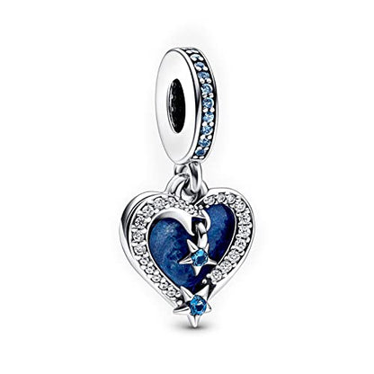 MITSOKU 925 Sterling Silver Charms for Bracelets Necklaces Animal prototype Pendant Safety Chain Dangle Pendants Beads Christmas Day Charms Jewelry Gift for Women - style: Celestial Shooting Star Heart Double Dangle Charm