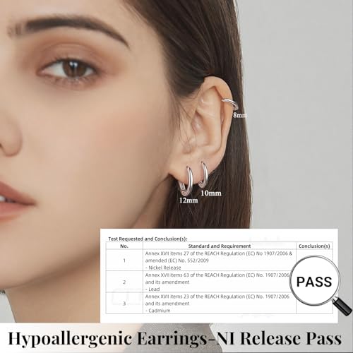 AOEDEJ G23 Titanium Black/Steel Gray/Gold Hoop Earrings 18G Small Huggie Hoop Earrings 8mm/10mm/12mm Cartilage for Sensitive Ears for Multiple Piercing Cartilage Hoop Earring Stack Jewelry - style: D shape-8mm+10mm+12mm