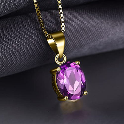 JewelryPalace Natural Gemstone Garnet Peridot Amethyst Citrine Blue Topaz Birthstone Solitaire Pendant Necklace Jewelry Set, 14k Gold Plated 925 Sterling Silver Necklaces for Women, 18 Inch Box chain - color: B-Yellow Gold Plated-Amethyst