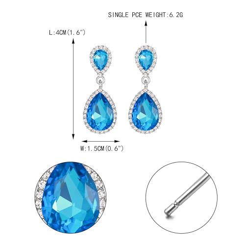 EVER FAITH Women's Austrian Crystal Wedding Tear Drop Dangle Earrings | Bridal Prom Jewelry for Bride Bridesmaid - color: Sea Blue