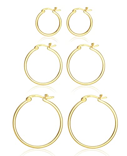 18K Gold Plated Hoop Earrings - 925 Sterling Silver Hoop Earrings Womens Hypoallergenic Hoops | Square Tube Hoop Earrings for Women 15mm/20mm/30mm/40mm - color: Gold 15-20-30mm