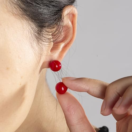 Red Hand Knotted Faux Pearl Jewelry Set for Women, Necklace Earrings | Glass Material, Gift, Party - style: 10MM 18inch Red