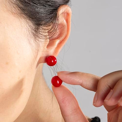Red Hand Knotted Faux Pearl Jewelry Set for Women, Necklace Earrings | Glass Material, Gift, Party - style: 10MM 14.5inch Red