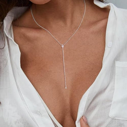 Lariat Necklace for Women, Non Tarnish Dainty Chain Stackable 14K Gold Plated Cute Trendy Layered Necklaces Elegant Jewelry Gift for Women Her - color: Silver, style: SD
